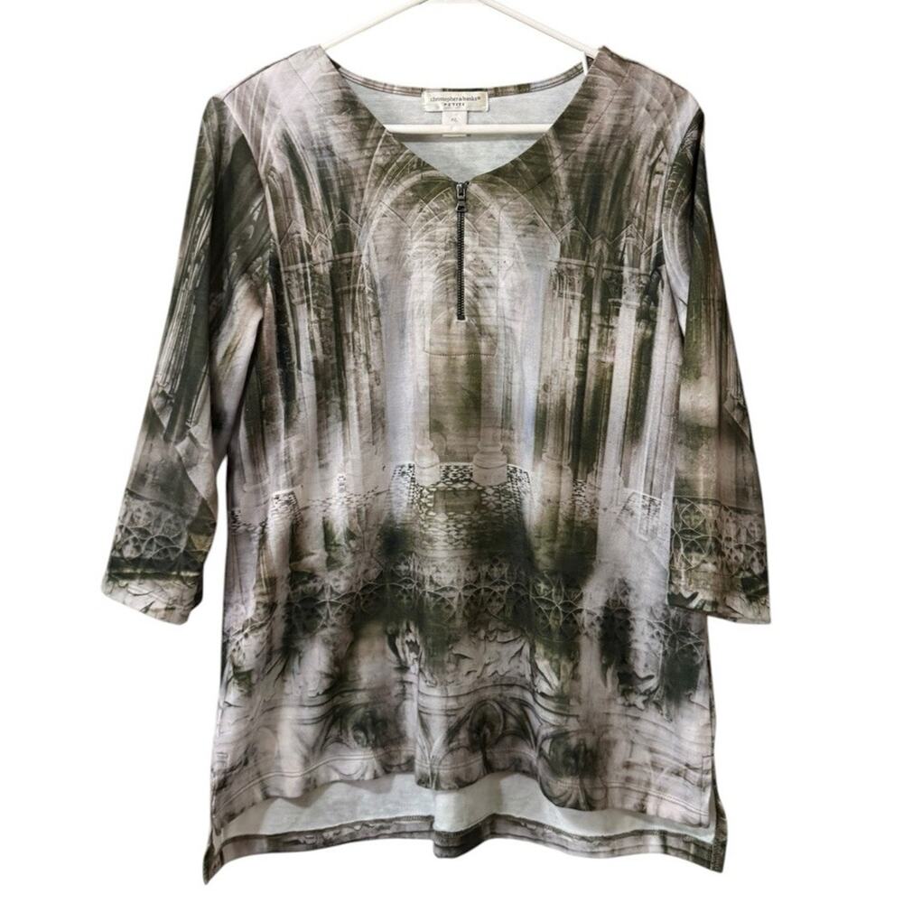 Christopher & Banks Women Size P/L‎ V Zip Neck 3/4 Sleeves Career Office City